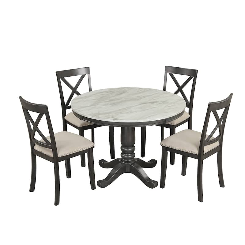 5-Piece Modern Wooden Dining Set with Round Table & Chairs