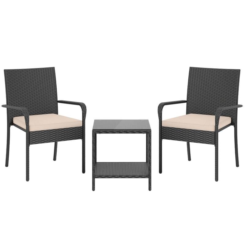 Gymax 3 Piece Patio Furniture Set Outdoor Wicker Chair & Table Set w/