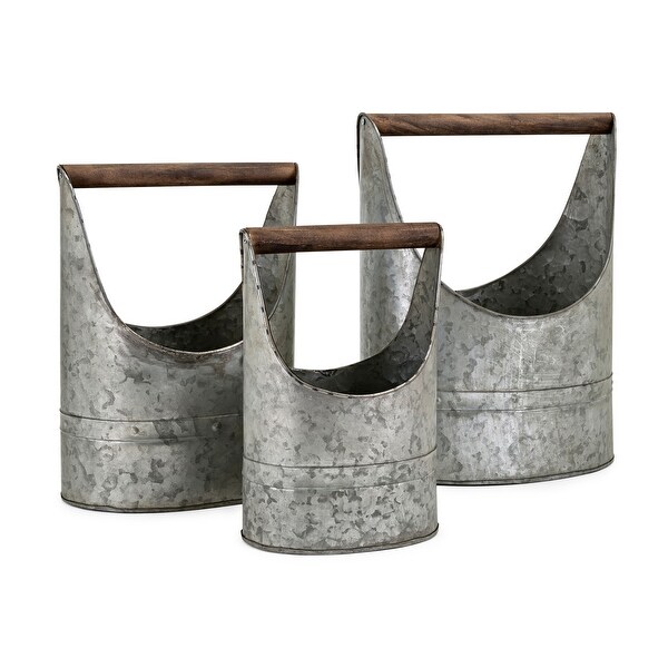 IMAX Home 60287-3 Three Piece Iron Planter Set with Fir Wood Handles - Gray