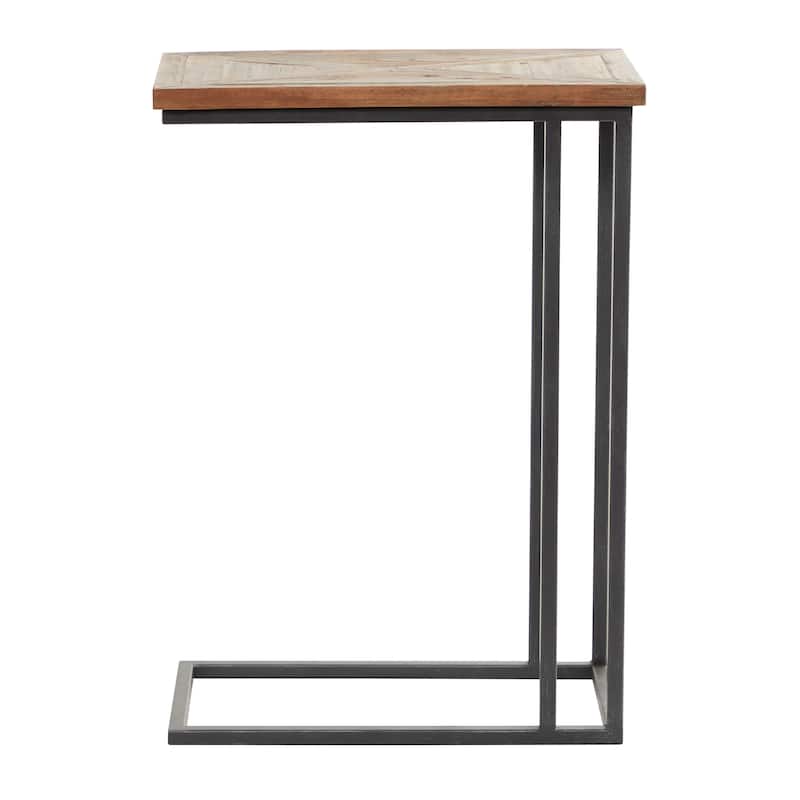 Black Metal Rustic Accent Table with Brown Wood Top