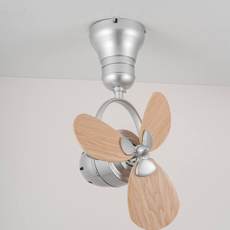 3-Blade Mid-Century Modern Solid Wood & Silver Metal Ceiling Fan with Remote for Living Room - 18.1 in. W x 18.1 in. H