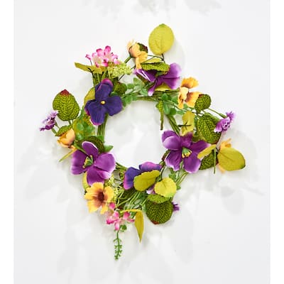 4.25" Purple Pansy Candle Ring, Set of 2 - 12