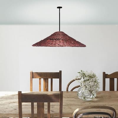 Hyacinth Jute Weaving Ceiling Pendant Light Fixture, Brown and Black