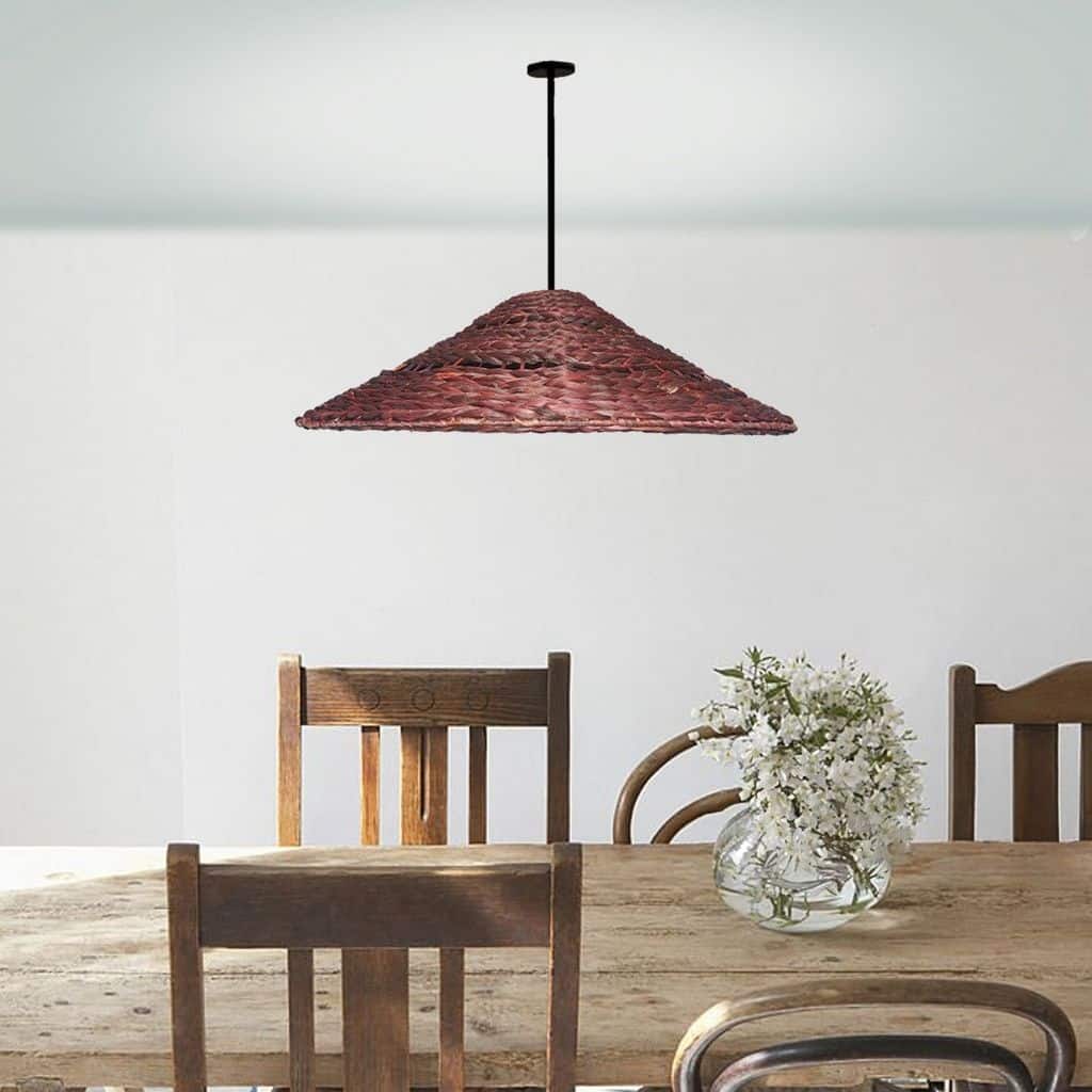 Hyacinth Jute Weaving Ceiling Pendant Light Fixture, Brown and Black