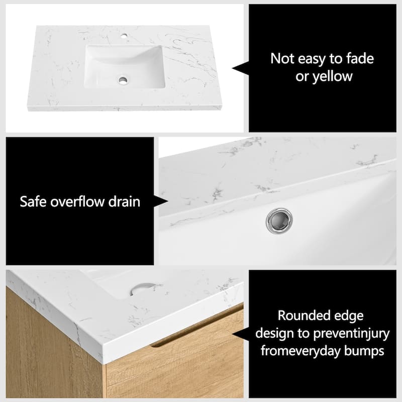 24"36"48"60"72"84" Floating Bathroom Vanity with Engineered Top Rectangulare Sink Solid Wood