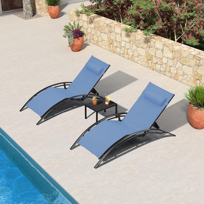 PURPLE LEAF Patio Chaise Lounge Set Outdoor Beach Pool Sunbathing Lawn Lounger Recliner Chair Side Table Included - Oversize(Indigo)