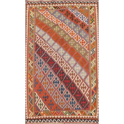 Reversible Kilim Qashqai Vegetable Dye Persian Vintage Wool Carpet - 5'0"x 9'0"