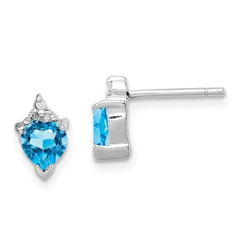 Curata 925 Sterling Silver Polished Love Heart SW Blue Topaz and Diamond Post Earrings Measures 8x5mm Wide