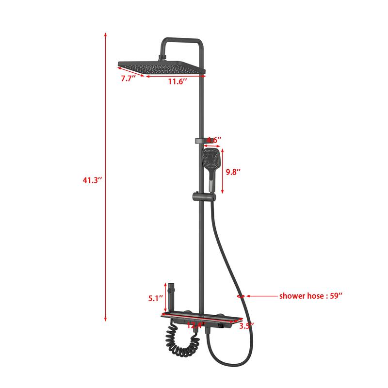 4-In-1 Rainfall Shower System with LED Temperature Display, Gunmetal Gray Shower Faucet Set with Handheld Shower, Spray Gun