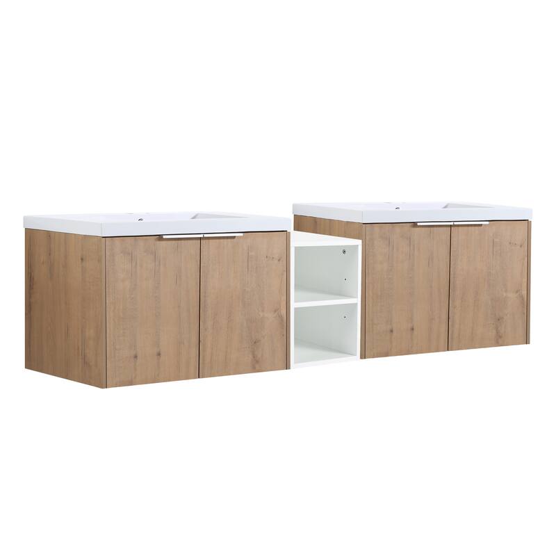 Wall Mounted Bathroom Vanity with Double Doors, Resin Sink, Eco-Friendly Plywood, Soft Closing Hinges - 71.1in L Plywood