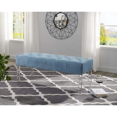 Button Tufted Velvet Upholstered Bench with Acrylic Leg