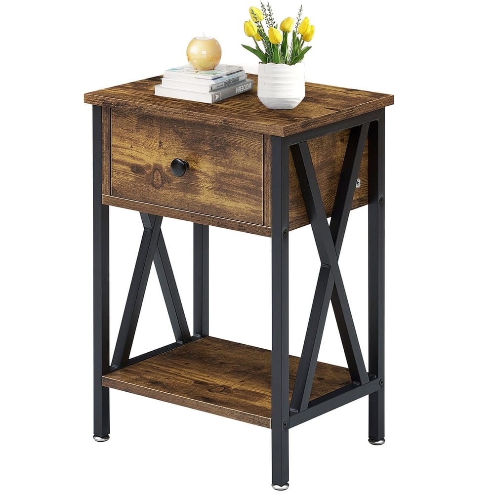 VECELO 1 - Drawer Modern End Table/Nightstands with Storage Shelves