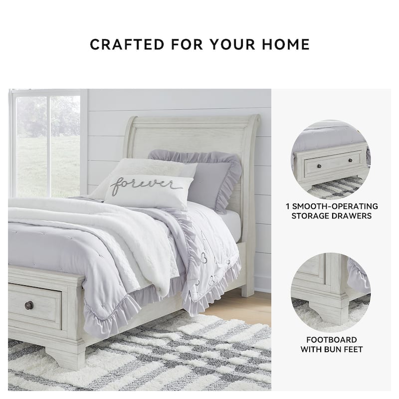 Signature Design by Ashley Robbinsdale Antique White Twin Sleigh Storage Bed