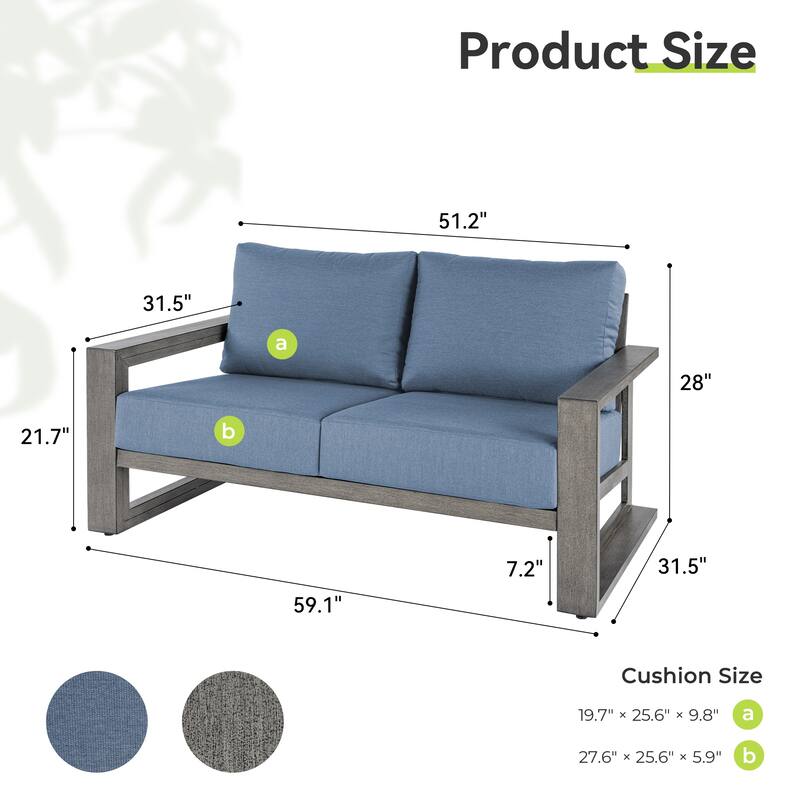 PureScape Hand-Painted Aluminum Outdoor Loveseat with Sunbrella Gray Cushions