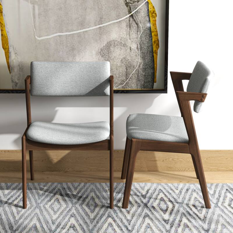 Renaud Mid-Century Modern Fabric Dining Chair in Grey (Set of 2)