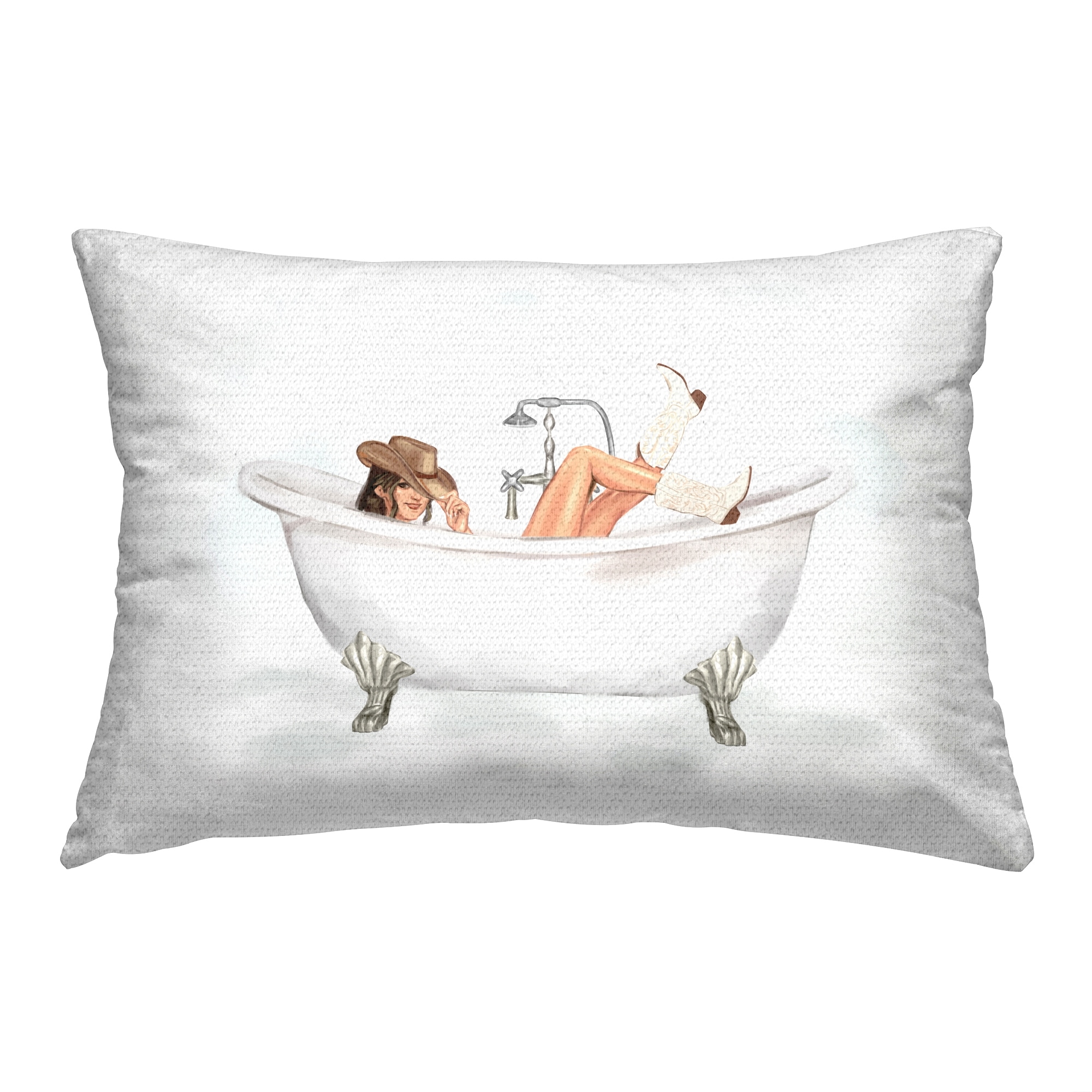 Stupell Cowgirl in Bathtub Printed Outdoor Throw Pillow Design by Ziwei Li