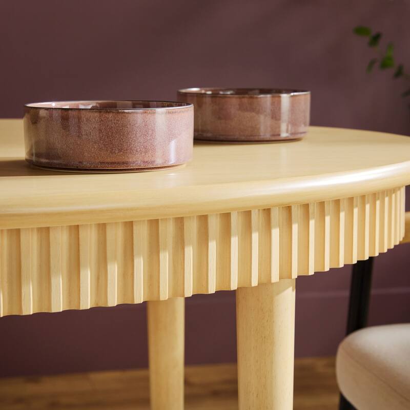 Walker Edison Modern Fluted Oak Wood Veneer Oval Dining Table for 4