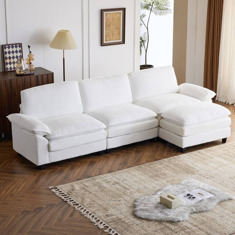Double Layer Cushion Cloud Couch, Moludar Sofa With Reversible Ottoman For Living Room