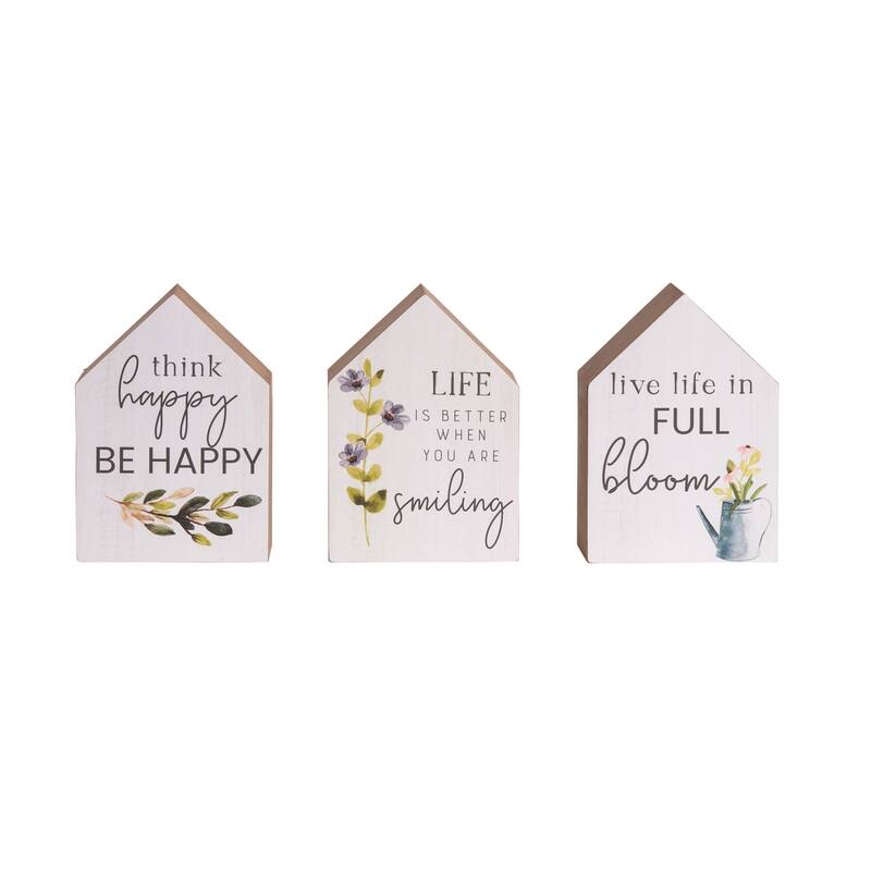 Transpac MDF Floral House Block Decor Set of 3 Spring Home Decorations
