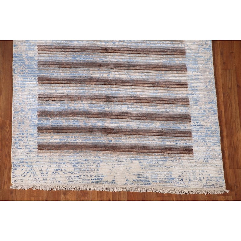 Striped Abstract Accent Rug Wool Carpet - 3'11"x 6'0"