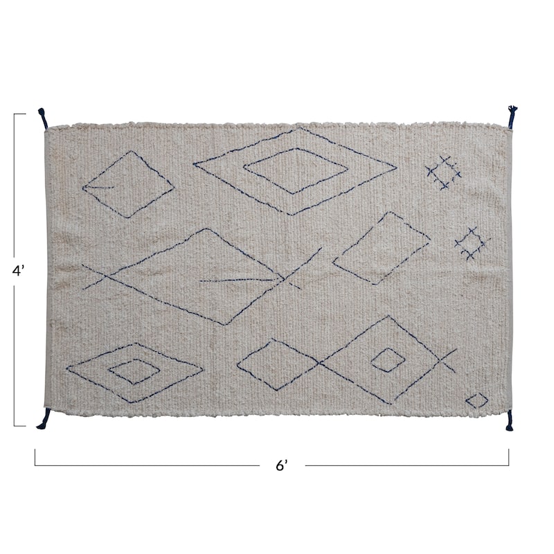 Woven Cotton Rug with Moroccan Design and Tassels - 71.0"L x 47.0"W x 0.2"H