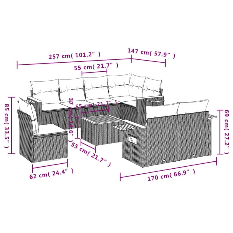 vidaXL 8 Piece Patio Sofa Set with Cushions Black Poly Rattan