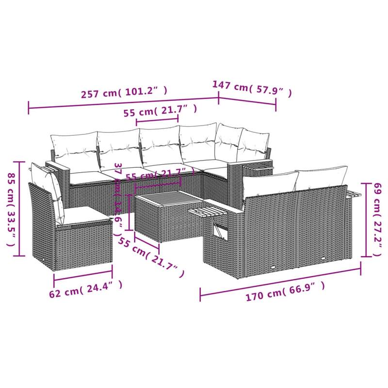 vidaXL Patio Sofa Set with Cushions Outdoor Conversation Furniture Poly Rattan
