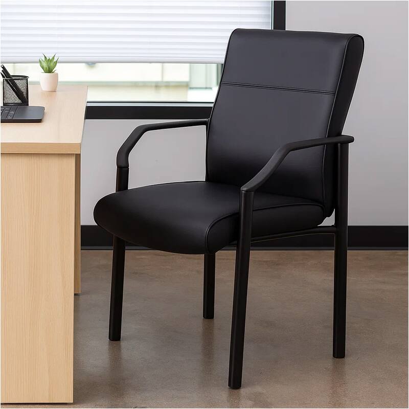 Guest Armchair, Black Faux Leather, Steel Frame, Anti-Wobble Glides