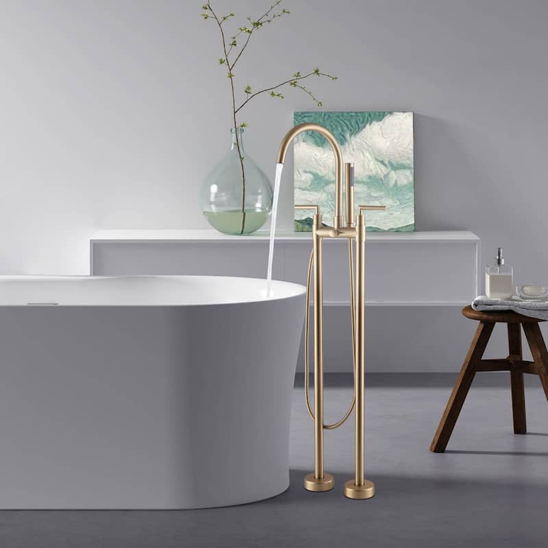 Floor-mounted 46''H Bathtub Faucet Freestanding Tub Filler With Handheld Shower in Black/Gold