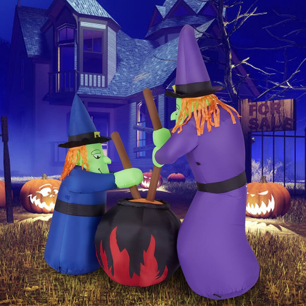 Kinbor 6 Ft Halloween Inflatables Blow Up, Funny Witches Brewing Cauldron w/ Build-in LEDs, Indoor Outdoor Yard Lawn Decoration