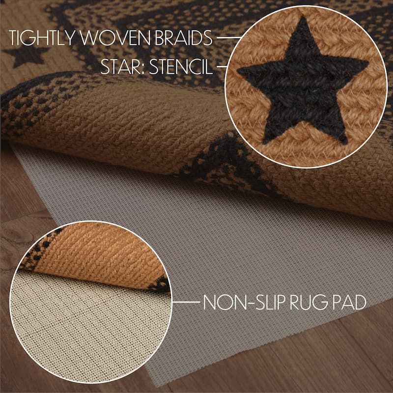 Farmhouse Jute Rug/Runner Rect Stencil Stars w/ Pad 24x78 - 2' x 6'