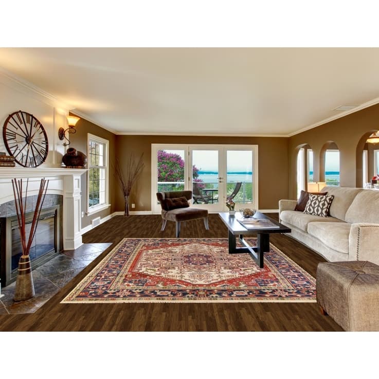 Hand Knotted Oriental 100% Wool Carpet Traditional Medallion Beige & Ivories Heriz (serapi) Area Rug - 9' 10'' X 7' 11''