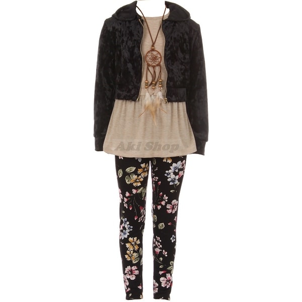 Girl 4-Piece Pants Set Tank Top Necklace Legging Jackets Combo