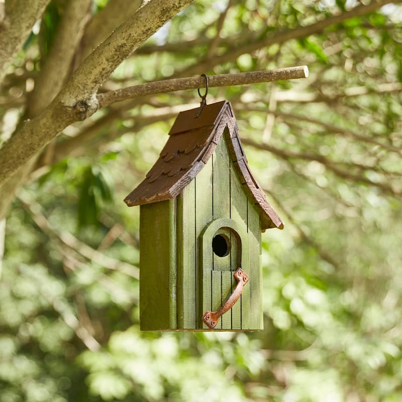Glitzhome 11.75"H Wooden Hand Painted Distressed Birdhouse