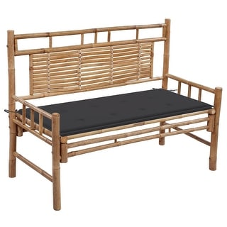 vidaXL Patio Bench with Cushion 47.2" Bamboo - 47.2" x 21.7" x 35.4"