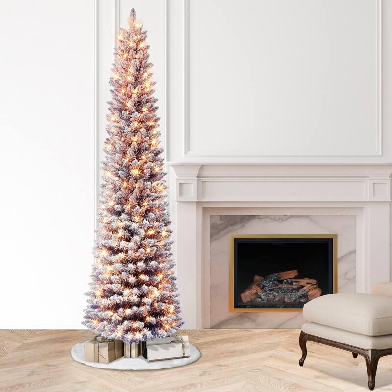 Puleo International 7.5 ft. Pre-lit Flocked Fashion Purple Pencil Artificial Christmas Tree - 7.5 Foot