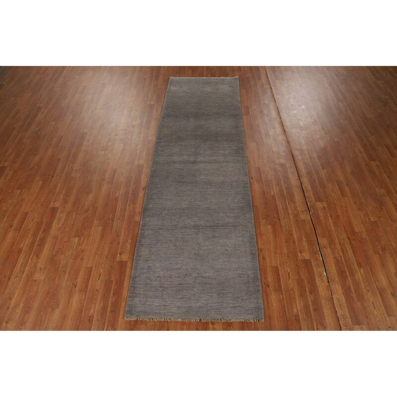 Gray Gabbeh Modern Runner Rug Handmade Wool Carpet - 3'0"x 9'10"