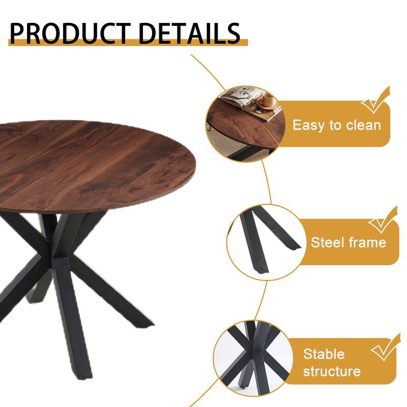 42 Inch Dining Table With Round Table Top and Steel Cross Legs - 29"H x 42"L x 42"W