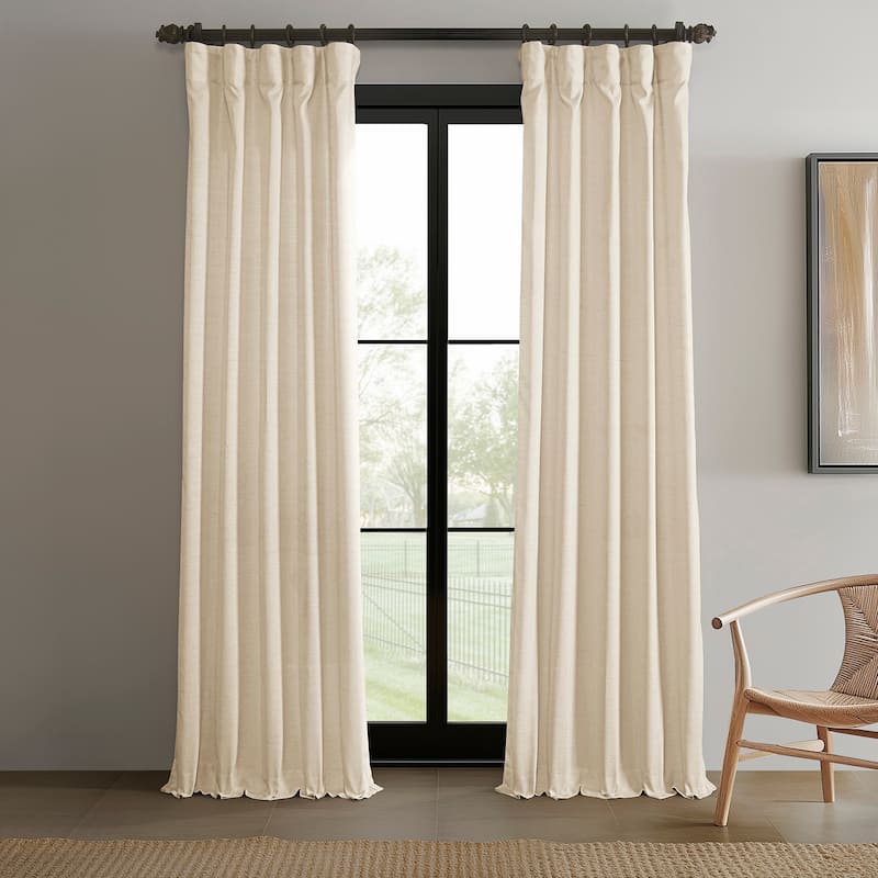 Exclusive Fabrics Raw Linen Weave Light Filtering Curtains for Bedroom & Living Room Curtains Pair - 2 Panel Drapes - 50 X 108 - Ivory