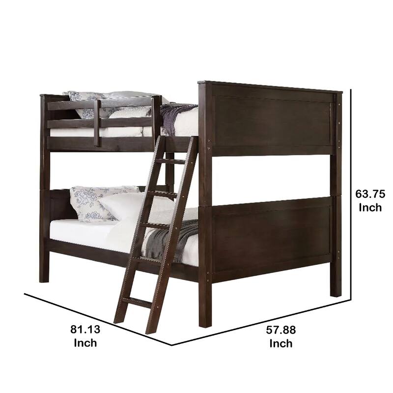 Zedy Full over Full Bunk Bed, Guardrails and Ladder, Walnut Brown