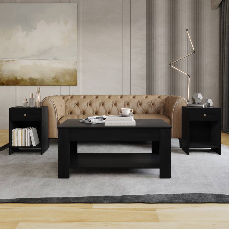 Clayfell Magnolia 3 Piece Coffee Table Set - Black