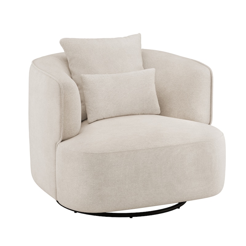 LUE BONA 2 Set Swivel Accent Armchair Fabric Blend, Modern Barrel Living Room Sofa Chair - 32.7" W x 32.7" D x 26.8" H