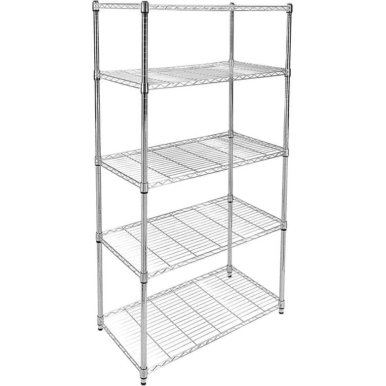 5-Shelf Shelving with Wheels Steel Organizer ，Chrome