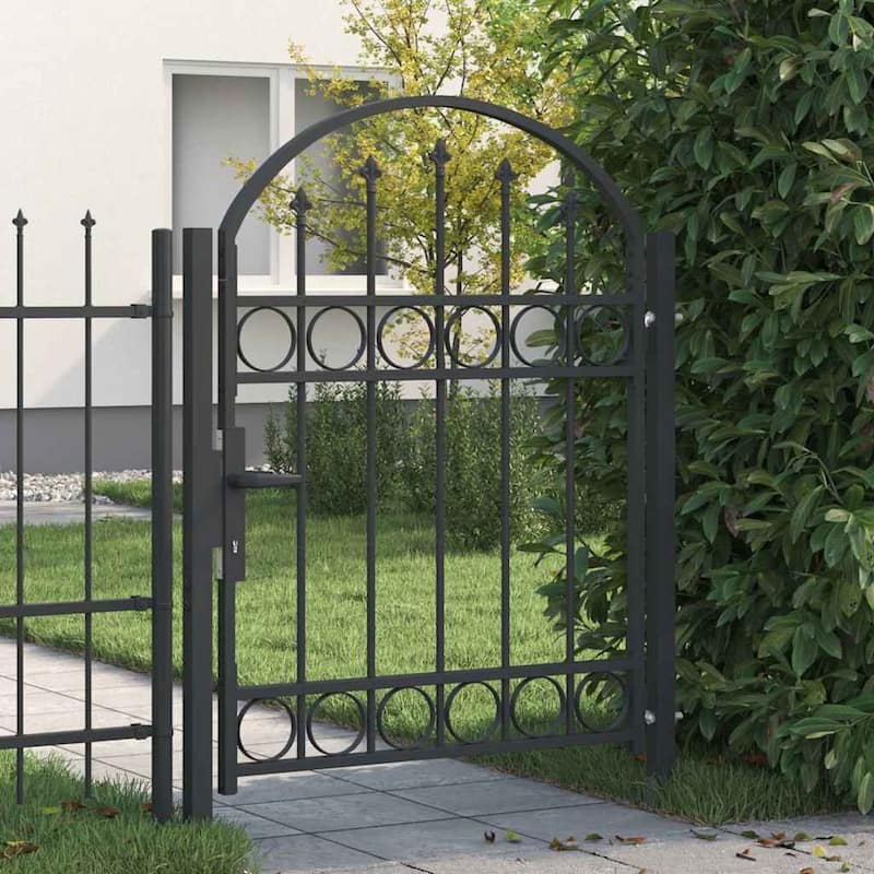 vidaXL Fence Gate Gray 39.4" x 49.2"/59.1"/68.9"/98.4" Powder-coated steel - 39.4" x 49.2