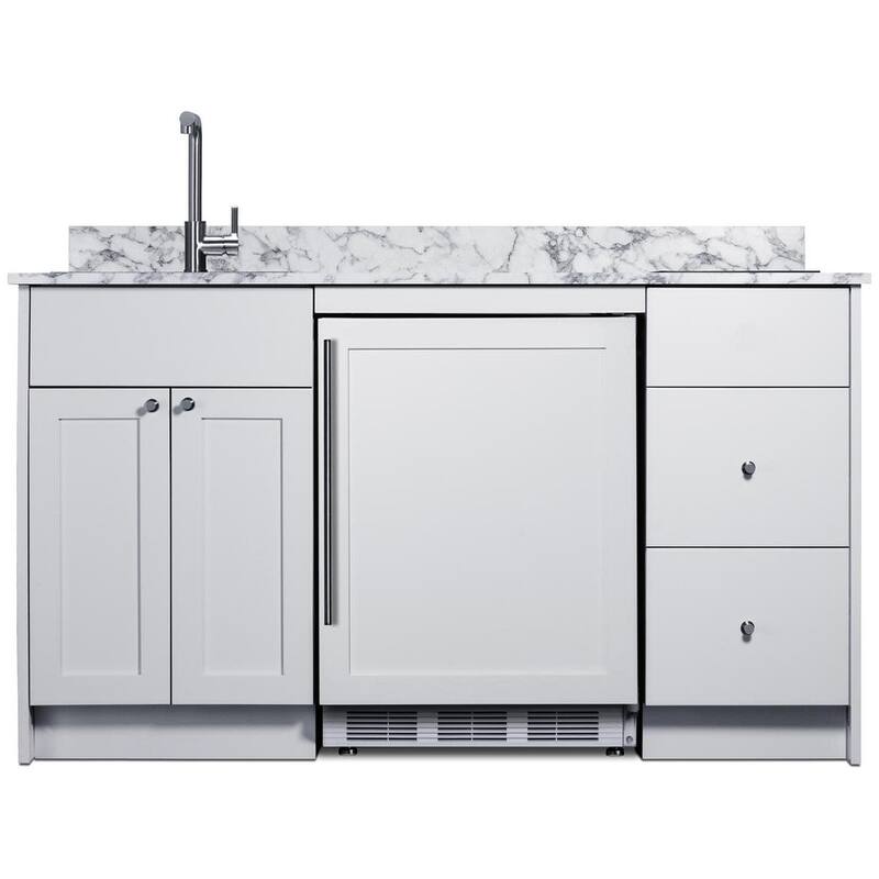 Summit CALDERA35ISINKL 63" Wide Kitchenette with Induction Burner - White / Glass