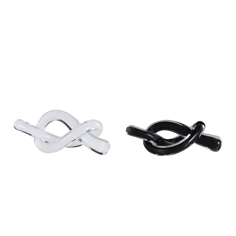 Glass Knot Abstract Twisted Loop Decorative Sculpture - Set of 2 Blue or Black - Roche River Decor