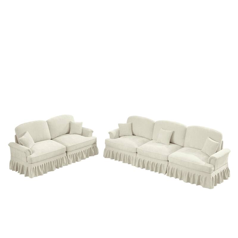 GDFStudio - Classic Chenille Modular Sofa Set with Flared Arms and Removable Ruffles Pleats Skirts