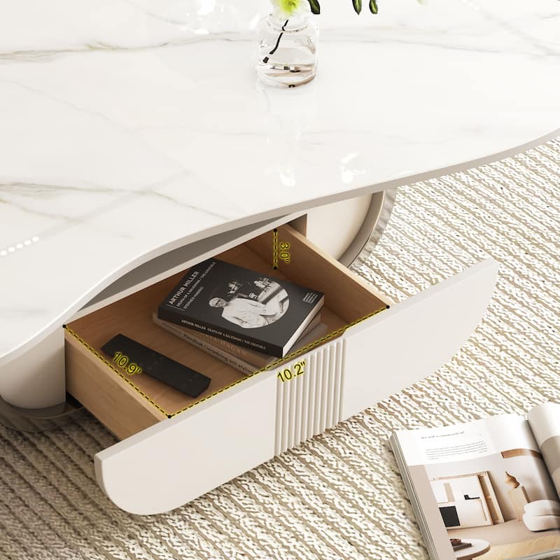 Butterfly Coffee Table with Sintered Stone Top, Sofa Table Center Table with Storage Drawer, Accent Table with Open Shelf