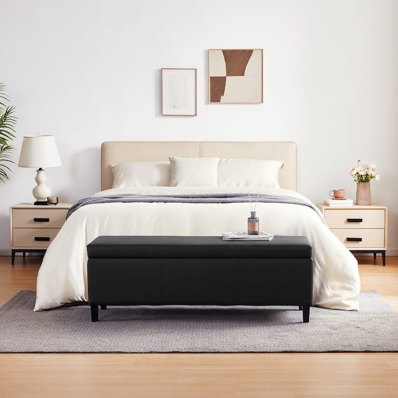 50.3" x 17.50" x 18" Upholstered Rectangular Storage Ottoman-Faux Leather