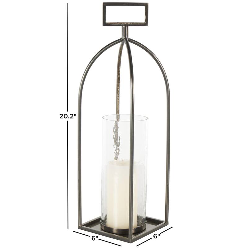 Metal Open Frame Candle Lantern with Rectangle Handles - Silver - Roche River Decor